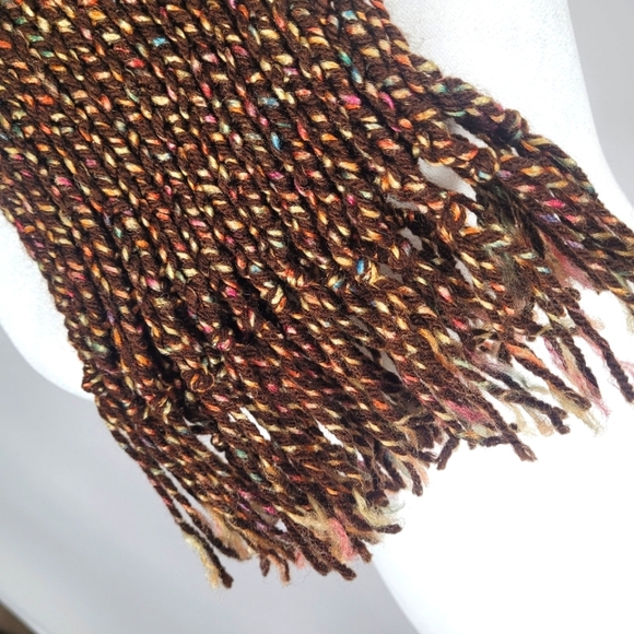 Vintage Brown Loose Mesh Knitted Scarf with Fringes - Picture 5 of 5